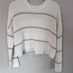 Moon & Madison Cozy Striped Knit Sweater - White and Tan